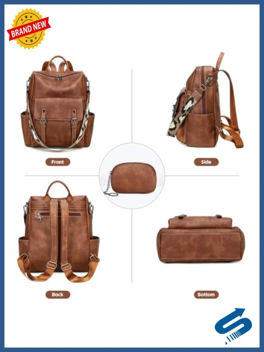 Faux Leather Backpack Purse for Women Large Laptop Work Travel Handbag